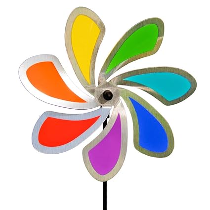 CIM Edelstahl Windrad - Blume 28 Solid Rainbow - extrem wetterfest - Windrad: Ø28cm - inkl. 72cm Standstab und Bodendübel