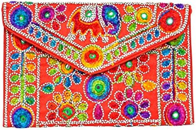 Traditional Handmade Clutch Bag by Indian artists - in Red colour - Christmas Collection 2021