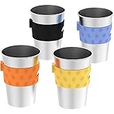 Rich&Ray 12 oz Magnetic Hanging Cups, Magnetic Stackable Metal Cups Hanging on Fridge, Reusable Stainless Steel Cups with Silicone Cup Holder for Water Coolers, 4 Pack (Multicolor)