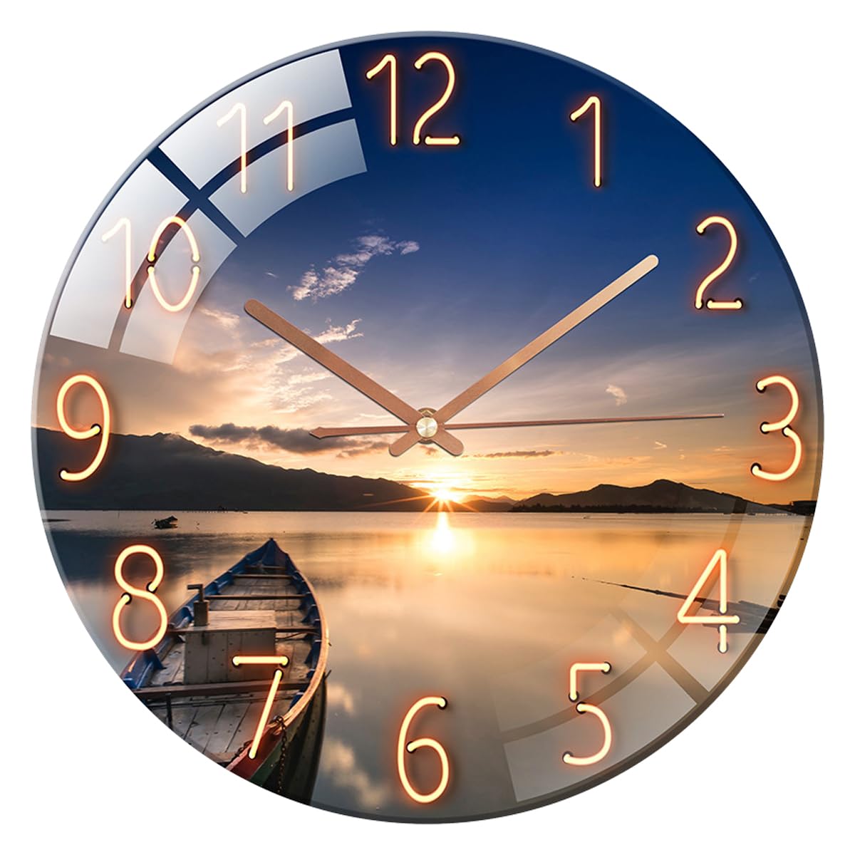 ALEENFOON Glass Wall Clock 12 Inch Silent Non Ticking Round Wall Clocks for Living Room Bedroom Hallway Office ((Sunset Blue)