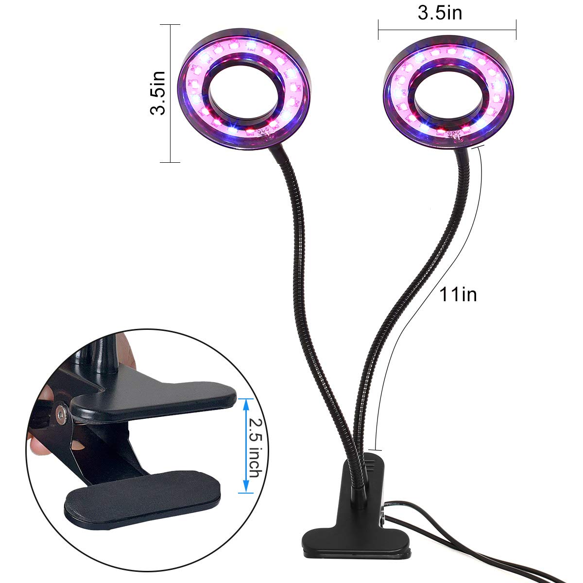 LED Grow Light,INKERSCOOP Succulent Light Indoor Auto ON/Off 18W 36 LED Dual Head 3-6-9-12-15 Timer 5 Dimmable Levels Grow Lamp Plant Growing Lights 3 Light Spectrum Change Blue/Red/RED&Blue Light