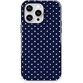 Zilkaifly Trendy Cute Hybrid 2 Layer Navy Blue Polka Dot Phone Case for iPhone 16 Pro Max,Navy