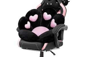 DOBUONO Cat Paw Cushion Kawaii Office Desk Chair Cushion Comfy Plush Cat Paw Shape Gaming Chair Cushion Bear Cute Seat Cushion for Girl, Kawaii Room Bedroom Decorate 28"x 24" (Black)
