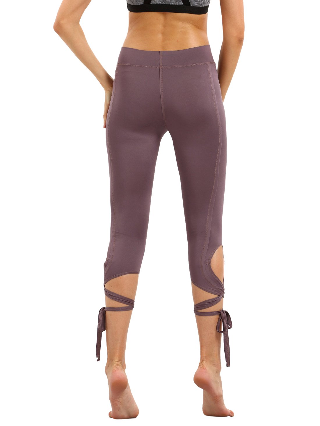 SweatyRocks Women Legging Cutout Tie Cuff Slim Yoga Pants Jogger Workout Tights, Purple, Large