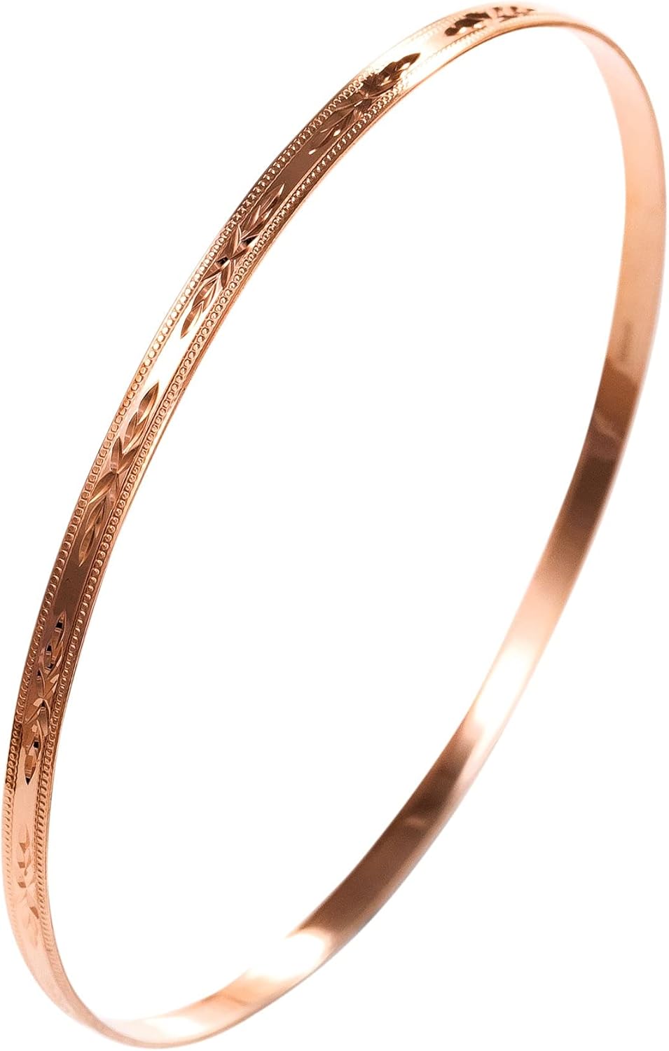 Gold Slave Bangle Solid 9 Carat Rose Gold Diamond Cut 3mm Beaded Border