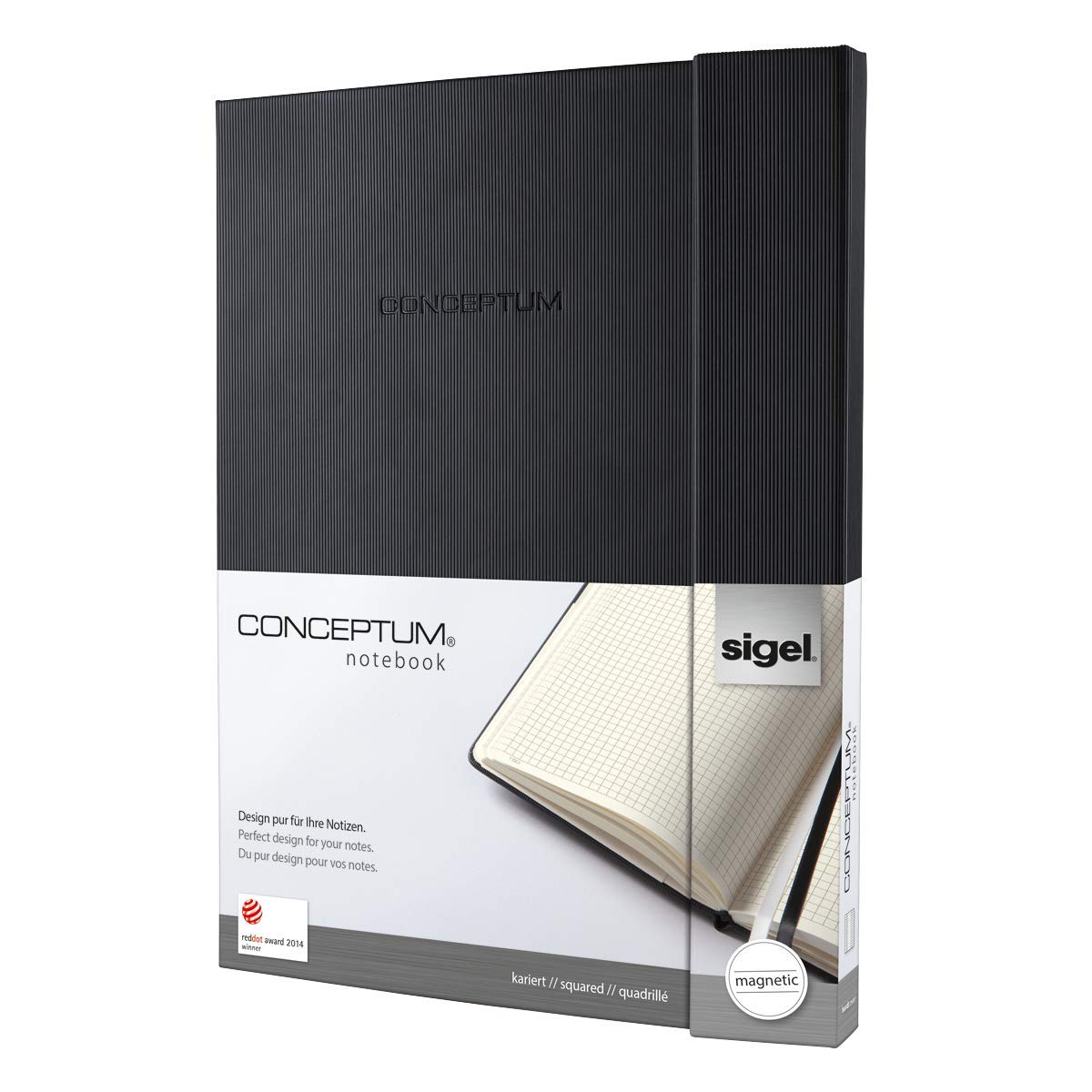 Sigel CO141 Notebook CONCEPTUM, black, Hardcover, squared, size A4+, magnetic fastener, with numerou