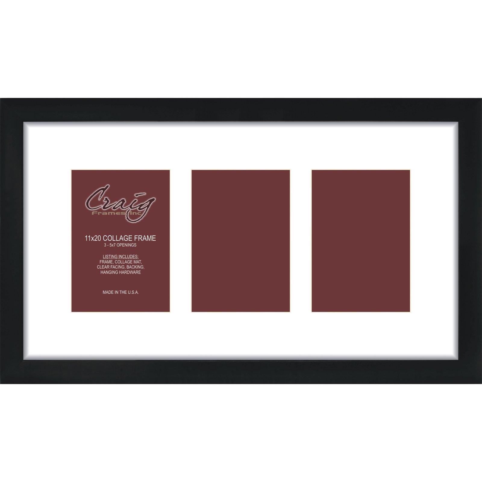 Photo 1 of ****STOCK PHOTO REFERENCENONLY***Craig Frames Contemporary, 11x20 WHITE Picture Frame with White Collage Mat, 3 Openings for 5x7 Prints