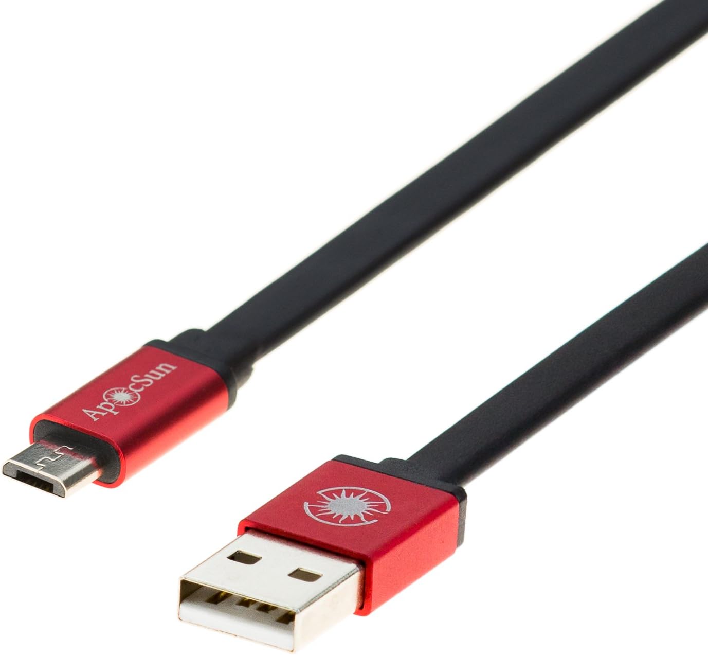 ApocSun High Speed Flat Micro USB 2.0 A Male to Micro B Sync and Charging Cable - Black/Red (2 Pack)