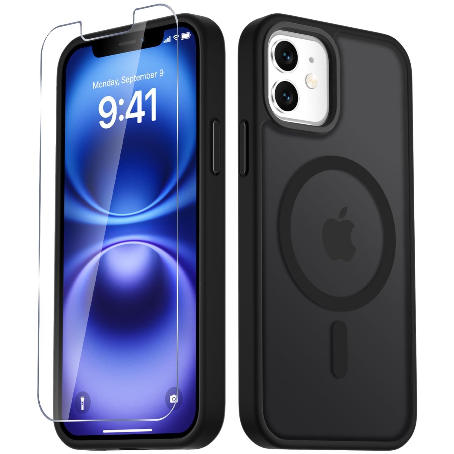 Photo 1 of LATVIN for iPhone 12 Case & iPhone 12 Pro Case, Magnetic Phone Cover with 1 Screen Protector, Compatible with MagSafe, Military Grade Protection, Translucent Matte Frosted Back, Black