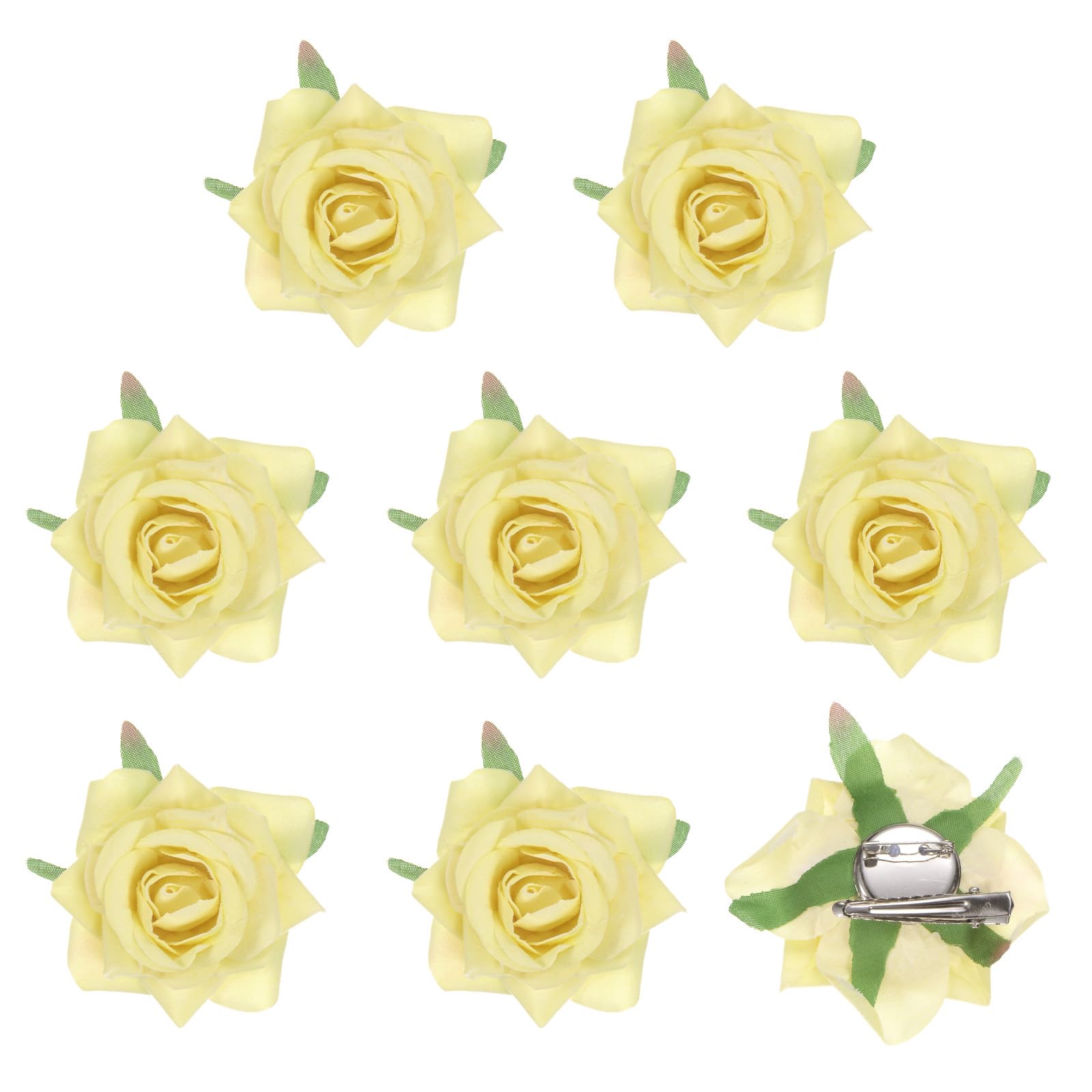 M METERXITY 8-Pack Rose Hair Clips, 2.56 Inch Flower Hairpin Cloth Floral Brooch for Bridal Wedding/Party/Women Hair Accessories, Hair Flowers Headpiece Floral Hair Pins [6.5cm, Yellow]