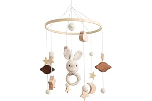SWECOMZE Baby Mobile, Crib Mobile for Boys & Girls, 3D Clouds Rabbit Animals, Wind Chimes, Kids Room, Baby Girl Nursery Decor