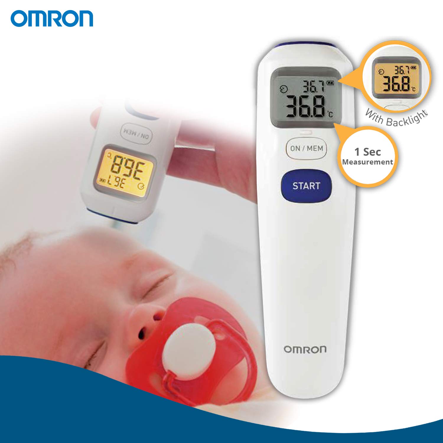 Omron MC 720 Non Contact Digital Infrared Forehead Thermometer With 1