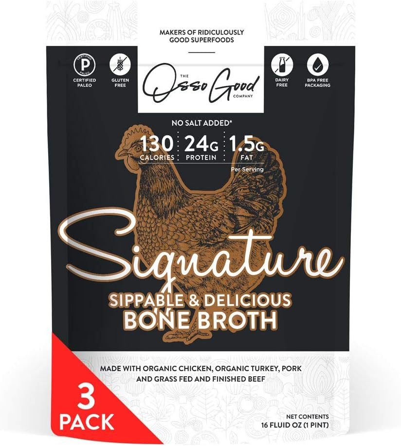 Osso Good Signature Bone Broth, 3 - 16 Ounce Pouches, High in Protein & Collagen, Ships Frozen