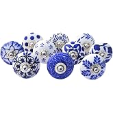 Royal Kraft Vintage Blue Hand Painted Ceramic Pull Knobs for Kitchen Cabinet, Door &amp; Drawer, Wardrobe, Cupboard (Set of 10) Sknob002