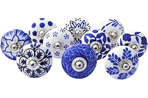 Royal Kraft Vintage Blue Hand Painted Ceramic Pull Knobs for Kitchen Cabinet, Door & Drawer, Wardrobe, Cupboard (Set of 10) Sknob002