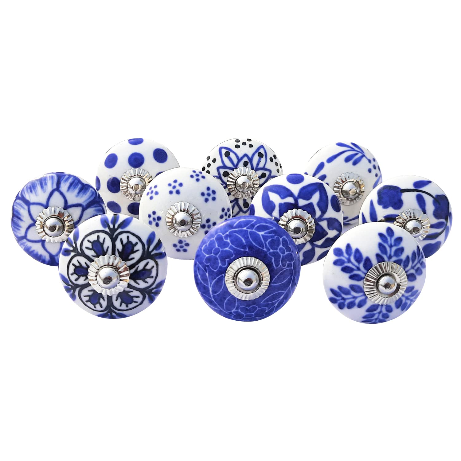 Royal Kraft Sknob002_20 10 Designs x 2 = 20 Knobs Vintage Style Hand Painted Ceramic Kitchen Cabinet Door Drawer Wardrobe Knobs Blue