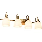 Hanaloa Bathroom Vanity Light Fixtures, Vintage Aged Brass 4 Lights Wall Sconce Lighting with Milk Glass Shade, Porch Wall Mo