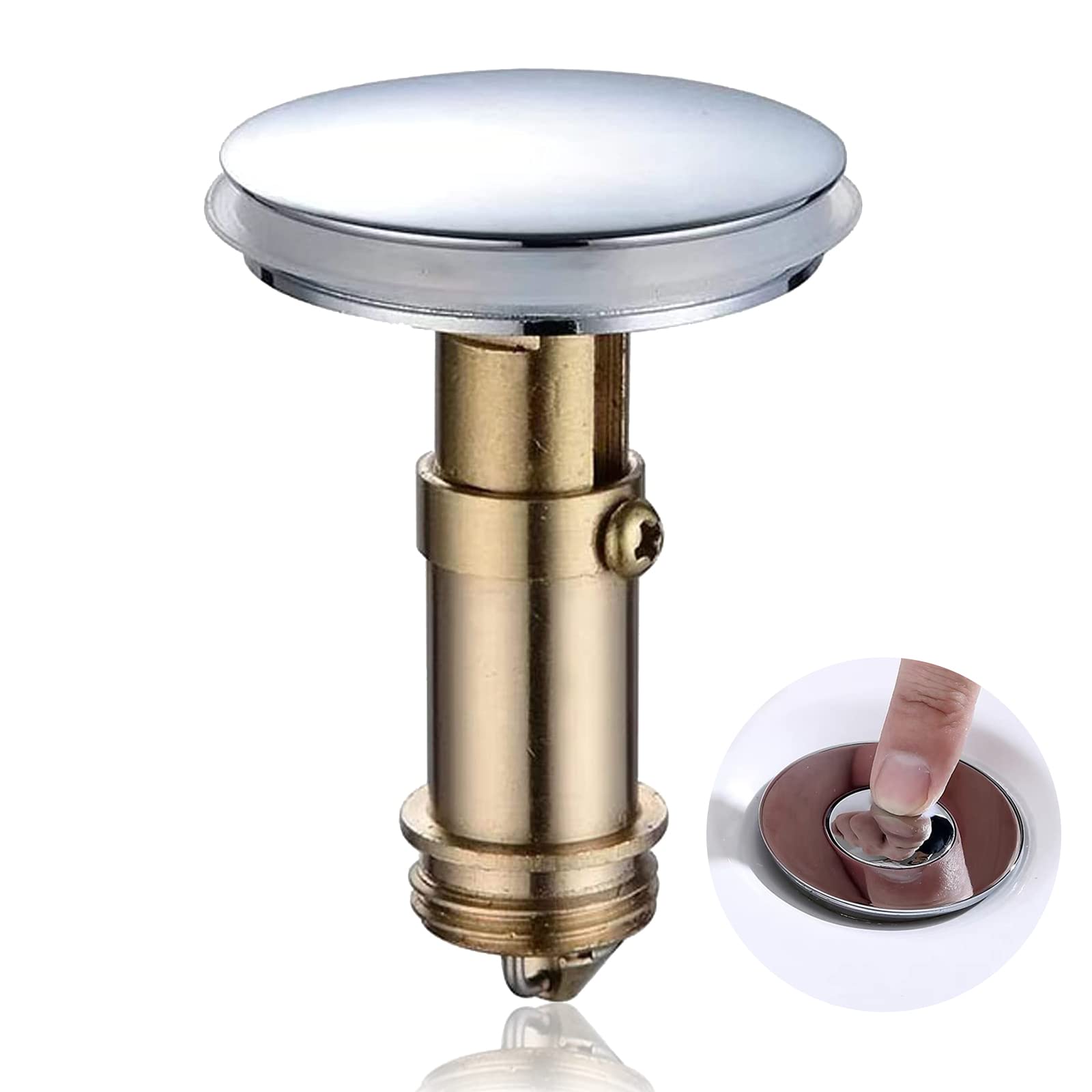Bathroom Push Drain Stopper Plugs, 38 mm Pop Up Sink Plugs Solid Brass Chrome Plating Pop-up Stopper for Kitchen Sink Bathroom