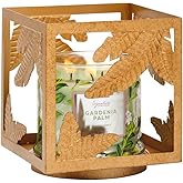 PartyLite Candle Holder - Square Golden Frond Metal Jar Holder for Scented Candles