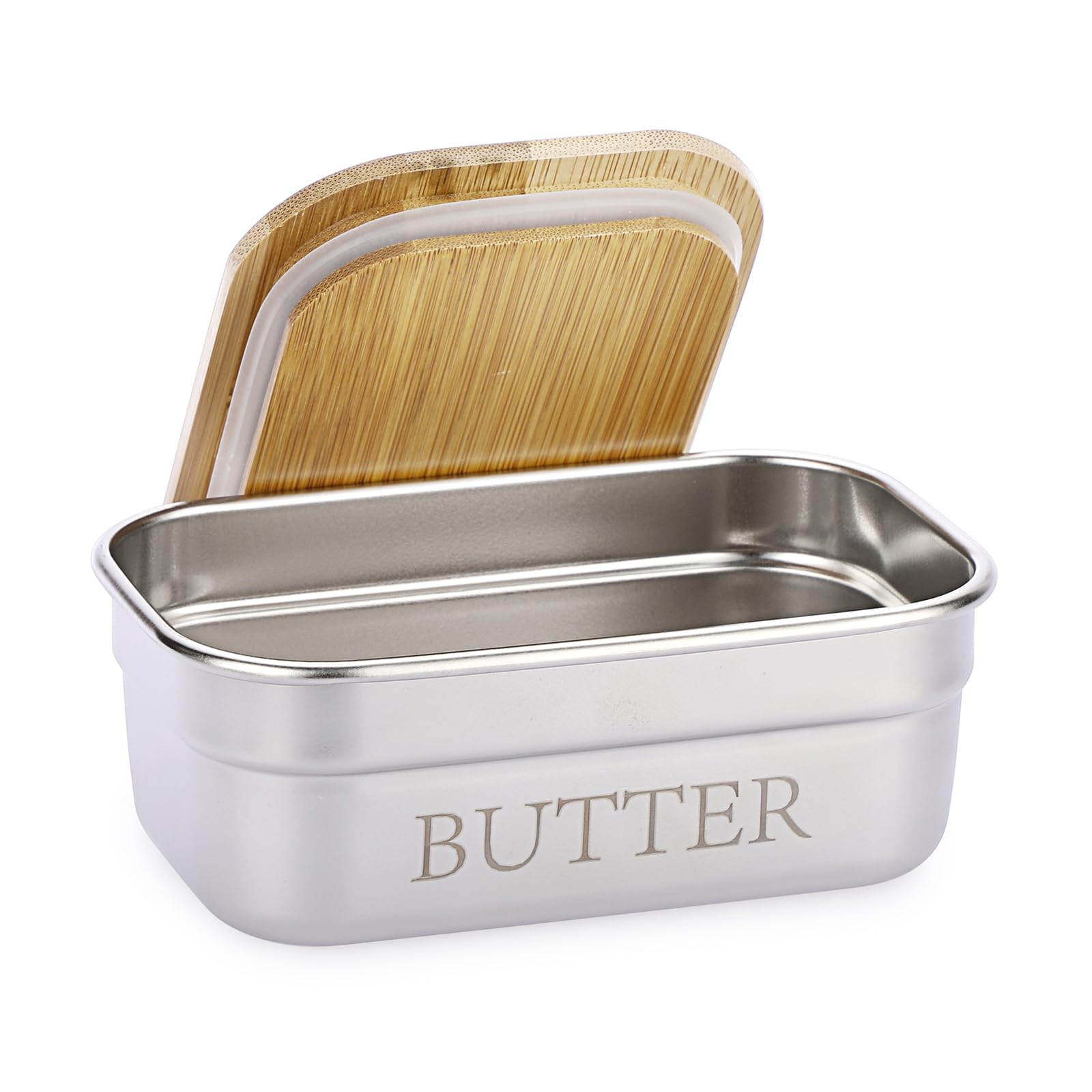 SUMNACON Stainless Steel Butter Holder Container with Lid, Countertop Butter Dish Keeper Holds 1 West Coast Butter, Household Kitchen Butter Keeper for Refrigerator, Dishwasher Safe (15*9.6*6cm)