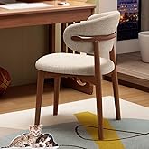 Nordic Solid Wood Dining Chair, Upholstered Seats and Natural Wood Legs, Comfortable Reading Chairs with Curved Backrest, Cen