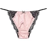 FEELITS 100% Mulberry Silk Underwear, Sexy Shiny Silk Satin String Bikini Panties for Women, Luxury Thong for Comfort