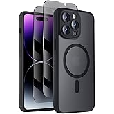 Symcele Designed for iPhone 14 Pro Case, Compatible with MagSafe, with Privacy Screen Protectors X2, [Camera Protection] [15FT Military Drop Protection] Shockproof Phone Case, 6.1", Black