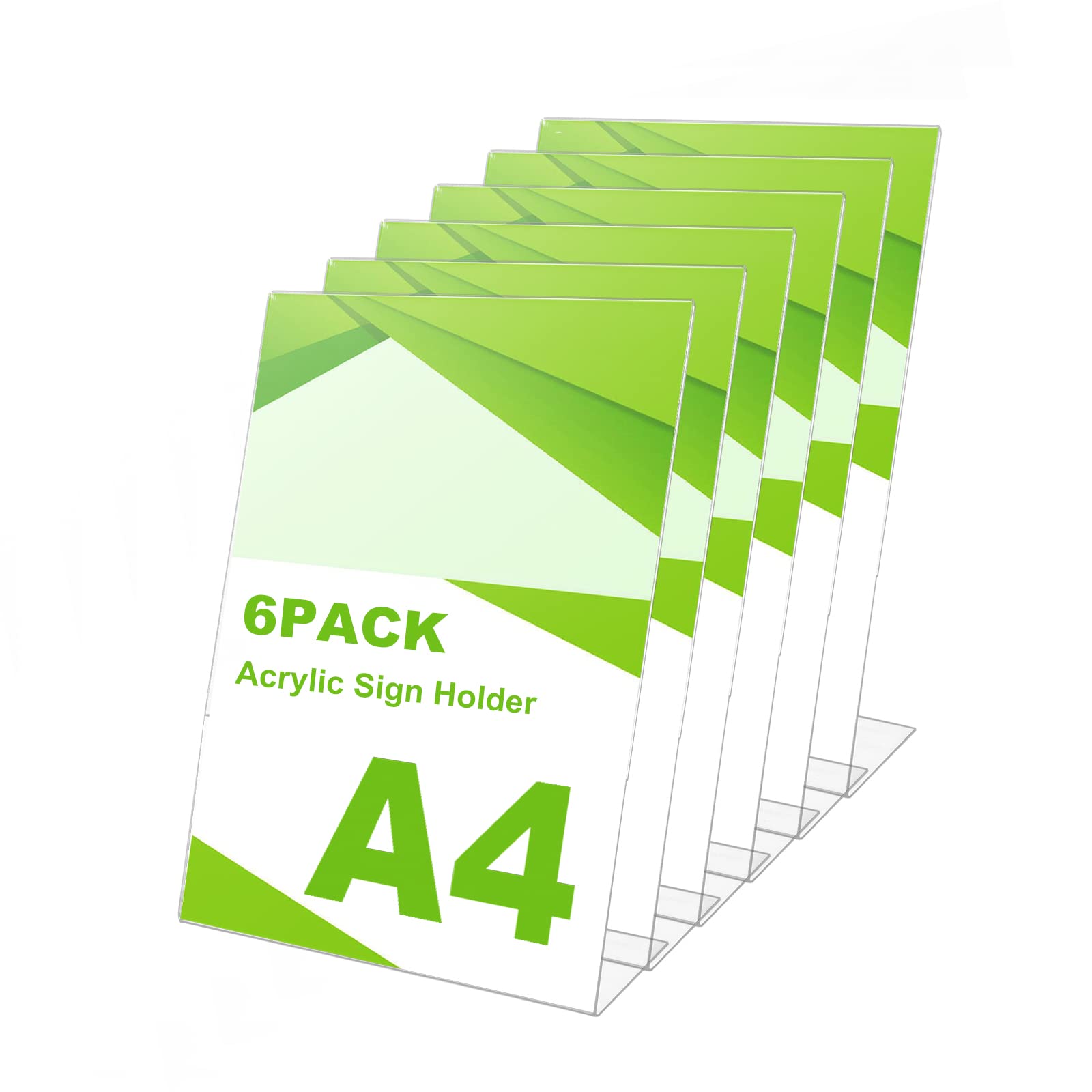AKOLAFE 6 Pack A4 Acrylic Sign Holder A4 Plastic Display Stand Perspex Display Stands Leaflet Holder Acrylic Stand Up Display Stand Menu Holder for Tables, Restaurant, Store, Hotel and More