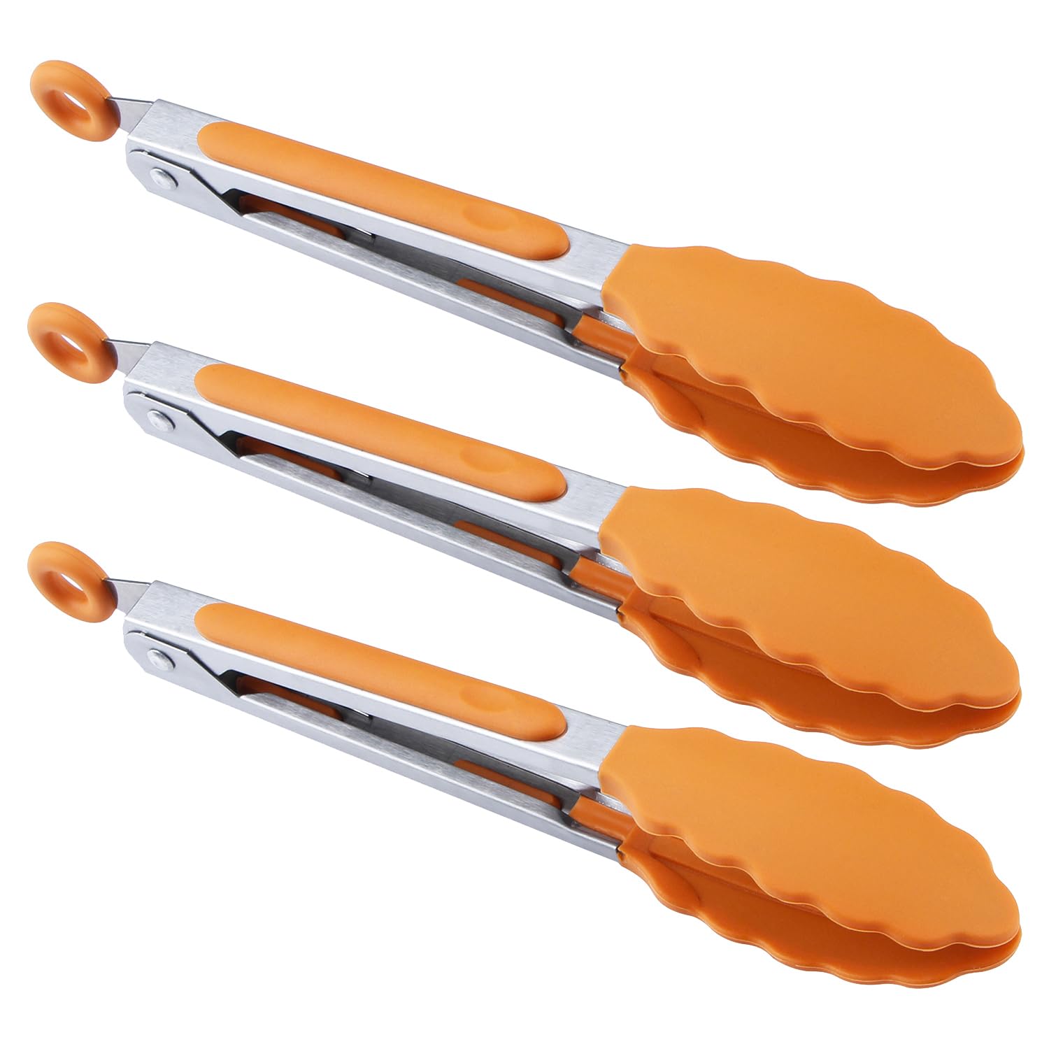 MSY BIGSUNNY 7" Mini Silicone Serving Tongs Set of 3 (Orange)