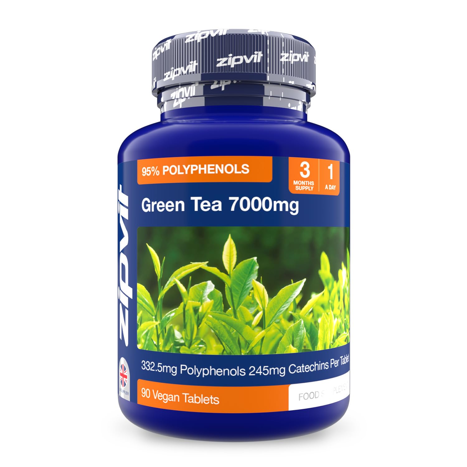 Zipvit Green Tea Extract 7000mg Antioxidant, 95% Polyphenols. 90 Vegan Green Tea Tablets. 3 Months Supply.