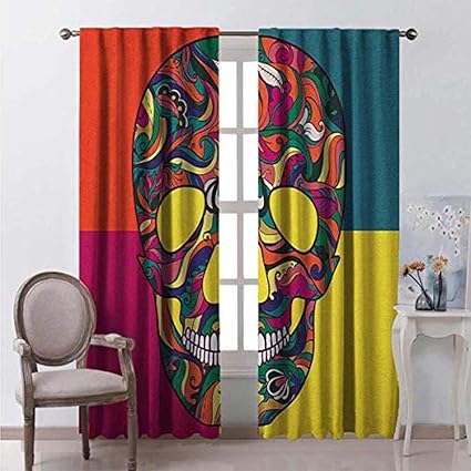 chinawh 3D Cortinas Colorido Calavera Graffiti 220X215Cm Opacas Con