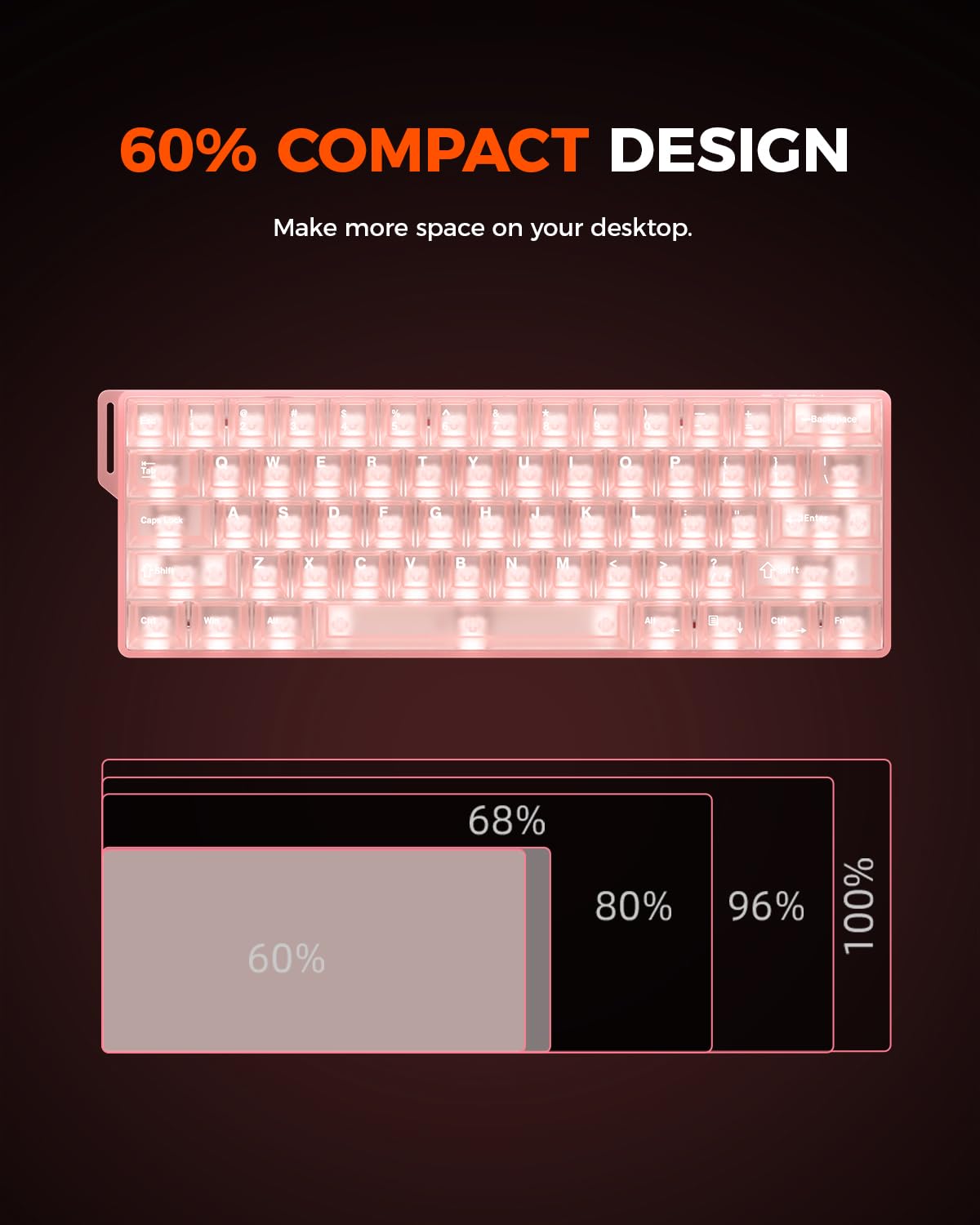 DAREU COOL60 Wired Halbtransparent Beleuchtete Tastaturen, 8K Hz Rapid Trigger Magnetic Gaming Tastatur, 15 RGB Modes, 0.01mm RT-Genauigkeit, Einstellbare Betätigung, 60% Tastatur für PC/Mac(Rosa) 9