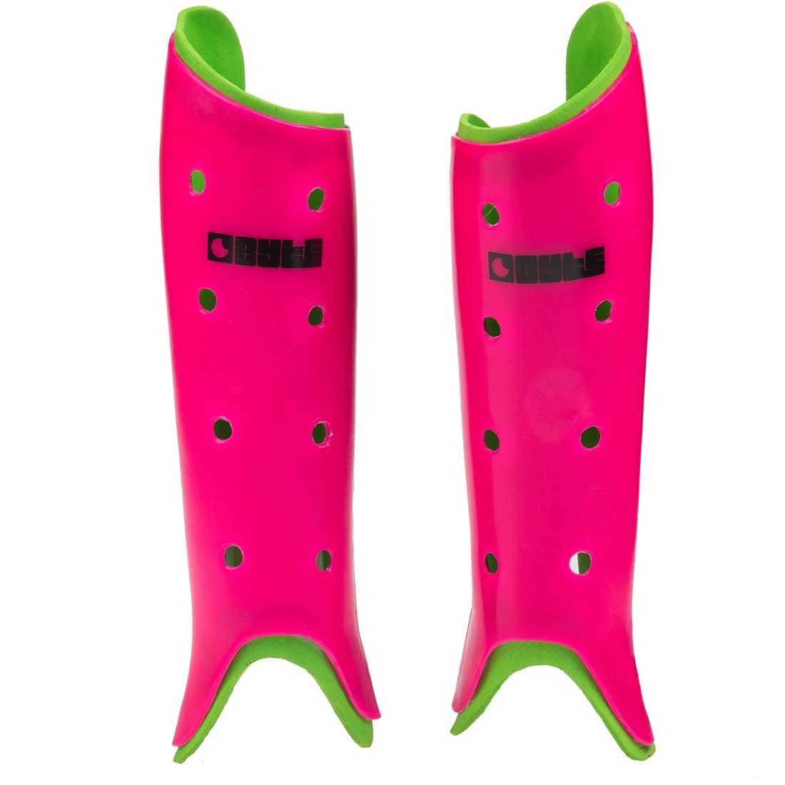 Byte Sports Club Hockey Shinguards - Senior (Pink/Green, Large)