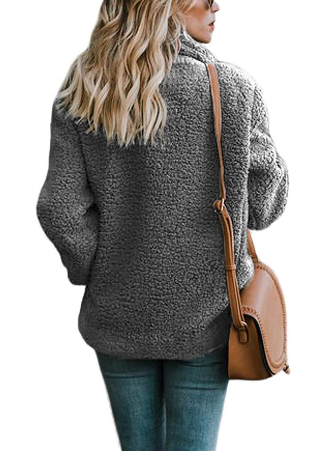 FIRENGOLI Womens Fuzzy Coat Open Front Fleece Cardigan Outerwear with Pockets Grey 2XL