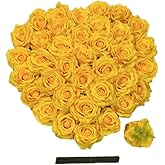 GrainBuds Fake Flower Heads for Craft,3.8" Yellow Rose Heads Artificial Flowers,36 Pcs Silk Rose Heads Bulk, Satin Rose Heads for DIY Flower Wall, Wedding Decoration (Yellow, 3.8)