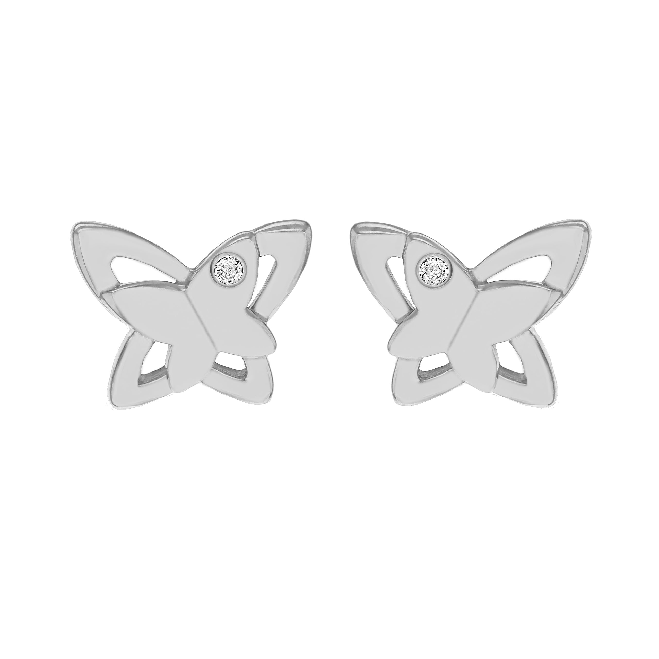 Tuscany Silver Women's Sterling Silver Rhodium Plated 0.02 ct Diamond Satin and Polished Double Butterfly Stud Earrings