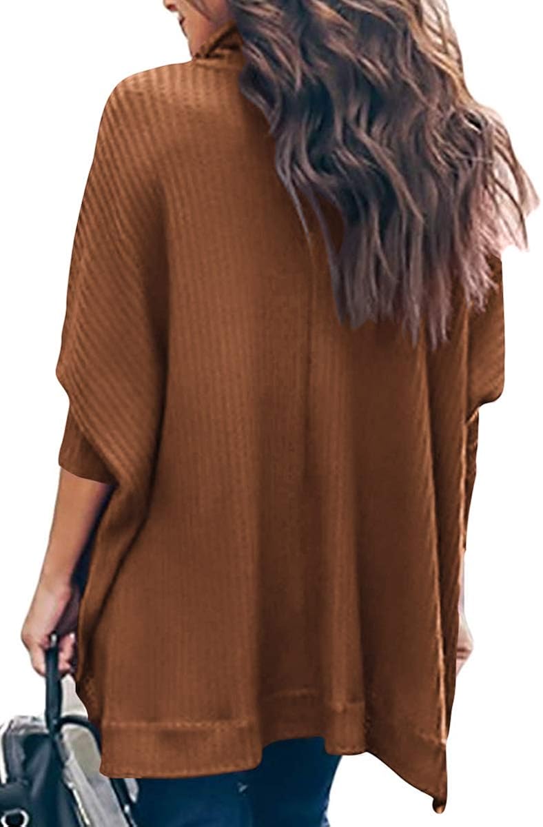ANRABESS Women Turtleneck Batwing Sleeve High Low Hem Side Slit Waffle Knit Casual Loose Oversized Sweater Tunic at  Women’s Clothing store