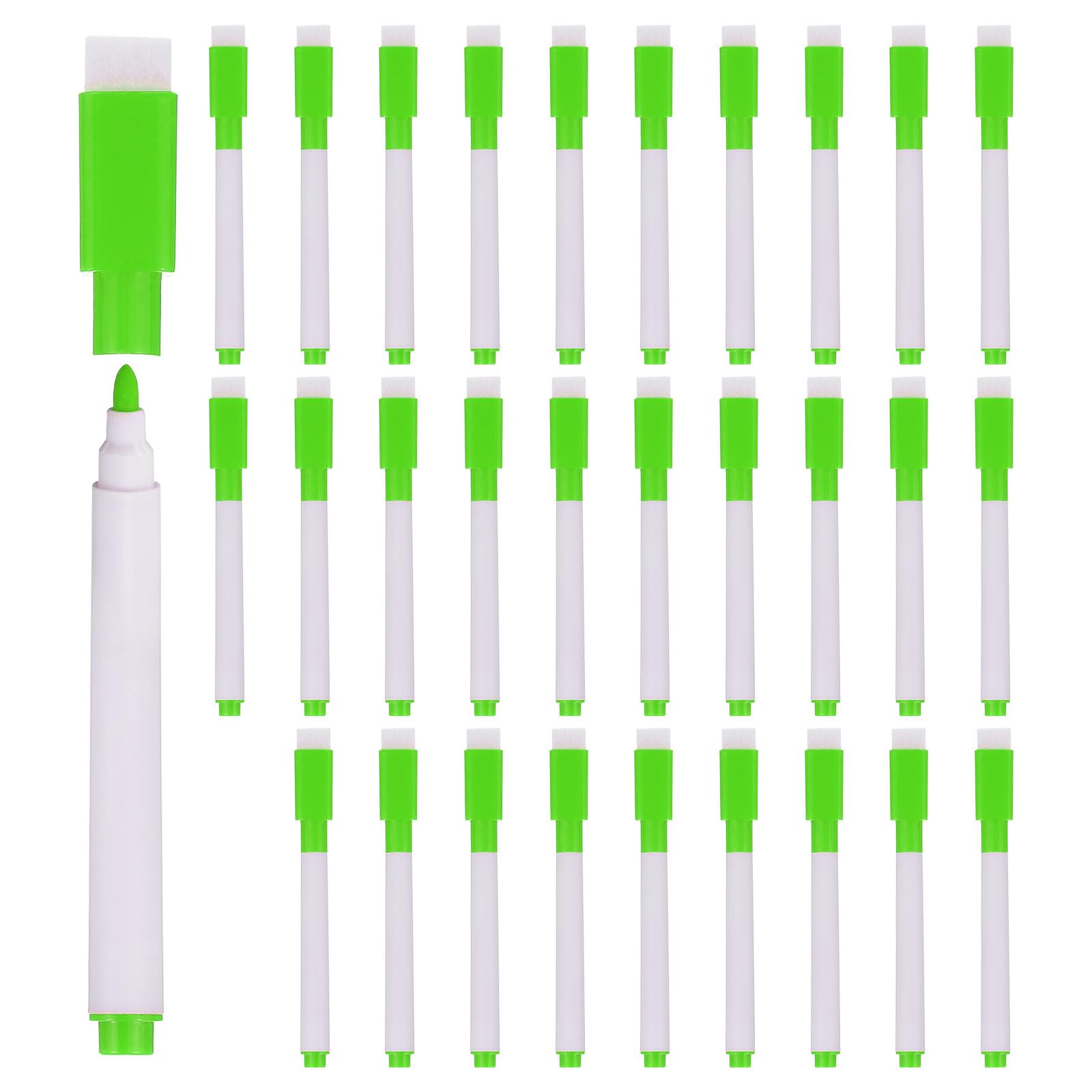 YOKIVE 30 Pcs Dry Erase Marker Pens, Pens with Eraser Cap Green Ink Fine Tip, Taking Notes, Great for Office/Home/Meeting Room (White)