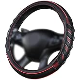 Flying Banner car Steering Wheel Cover Faux Leather Massage Universal fit 3D Honeycomb Hole Anti-Slip Sporty 15 Inches (Red Black)