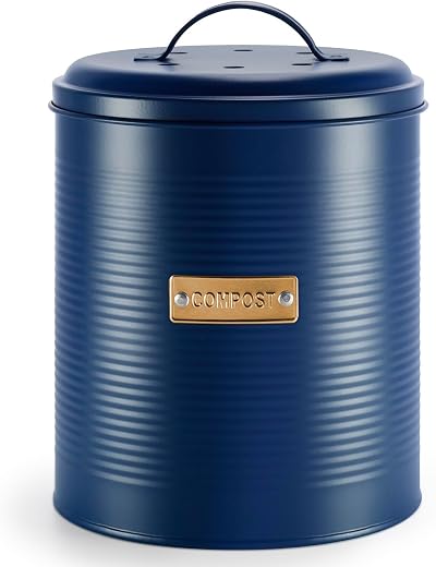 EHC Compost Bin with Lid, 3.6L Kitchen Food Composter, Navy Blue