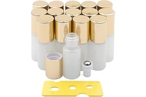 Kesell Pearlescent Glass Roller Bottles,5ml Pack of 15 Roll on Bottles with Stainless Steel Roller Ball&Golden Lids Perfect for Essential Oil/Perfumes/Lip Balms-Free Include Opener