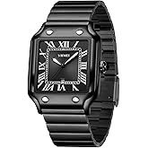 Unisex Classic Square Roman Numerals Analog Quartz Watches 30M Waterproof | Vintage Casual Wristwatch for Women &amp; Men Stainless Steel Strap Auto Date Display Silver or Black Options