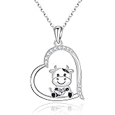 Fryneauy Cow and Highland Cow Necklace Sterling Silver S925 Jewelry Italian Horn Pendant for Women