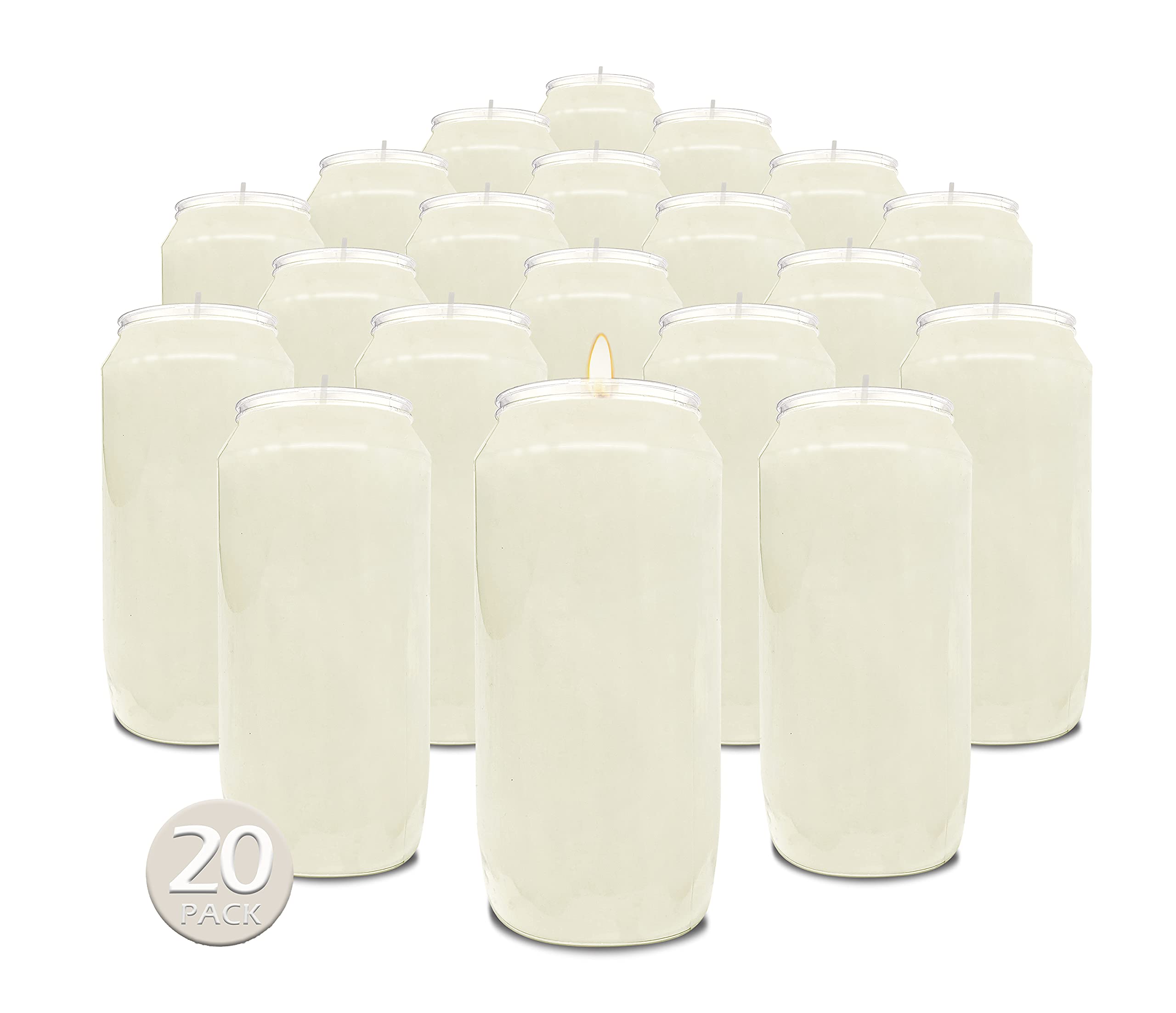 Hyoola 7 Day White Memorial Candles - 20 Pack Grave Candles for Religious, Memory, Vigil and Emergency Use - 100% Vegetable Oil Wax in Plastic Jar Container