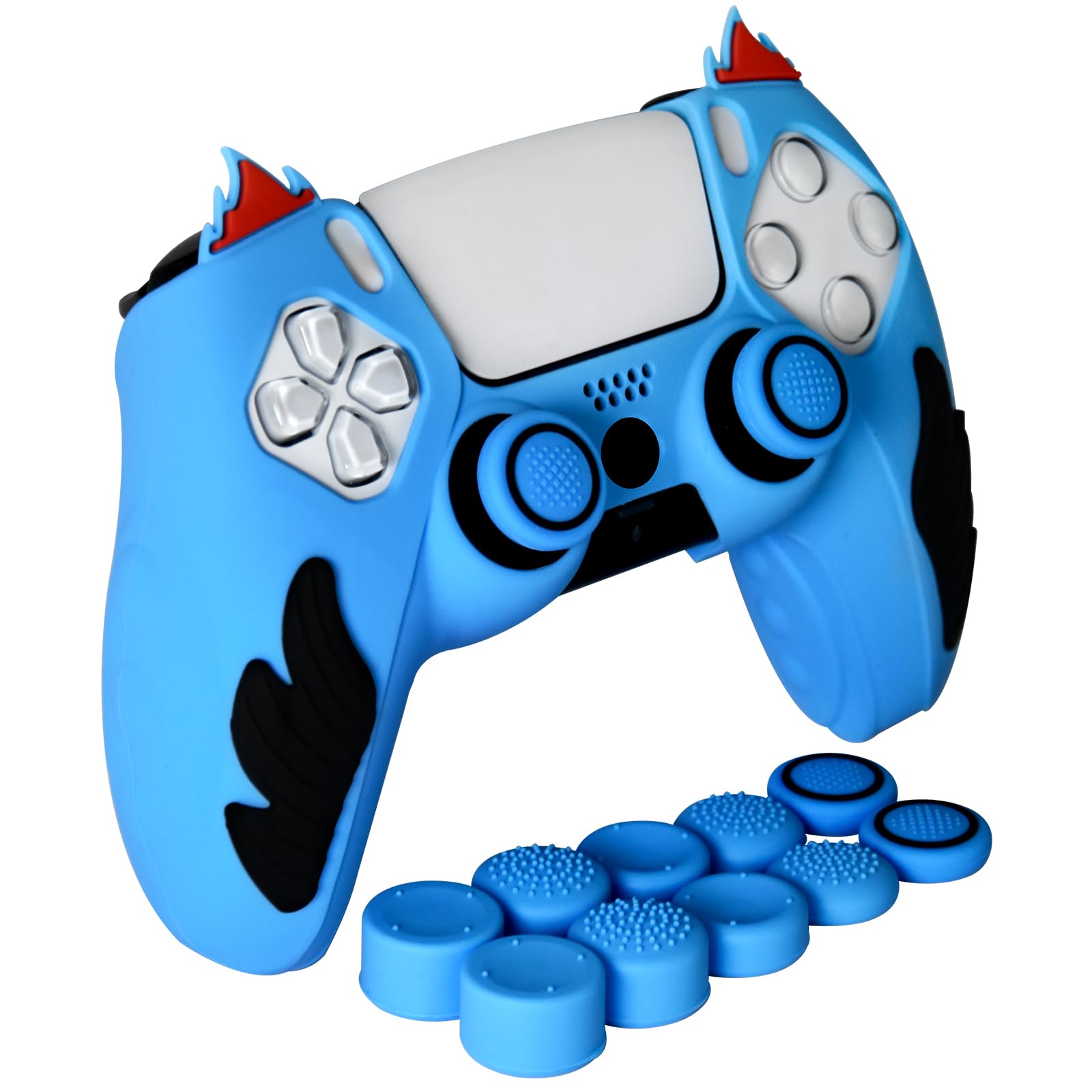 HLRAO Anti-Slip Blue PS5 Controller Skin,Soft Thicken Studded Protective Silicone Cover Skin Grips Compatible with PS5/Slim/Pro Controller and 10 PCS Blue Thumb Grips Caps.