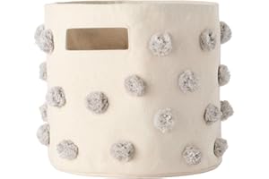 Pehr Pom Pom Basket, Pint (Grey) | 100% Cotton Canvas Storage for Nursery, Playroom & Home | Decorative Organizer | 10”D x 9”H