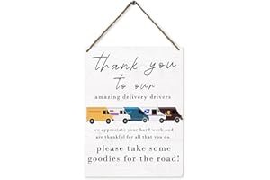 Mtrgdn Thank You to Our Amazing Delivery Drivers,Delivery Driver Snack Sign Wood Wall Hanging Sign,Front Door Outdoor Package Delivery Boxes Mail Box,Appreciation Wooden Hanging Sign 8×10 Inch