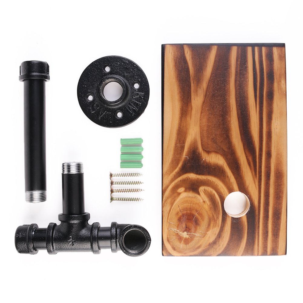 Toilet Paper Holders stand Retro Wall Mounted Wooden Shelf Iron Pipe Tissue Roll Hanger Bathroom