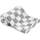 GreatBba Plush Checkered Baby Blanket for Boys Girls Nursery, 30"*40" Warm Short Fleece Blanket Neutral for Infant Newborn, Small Fuzzy for Sleeping, Chenille or Stroller (Gray&White)