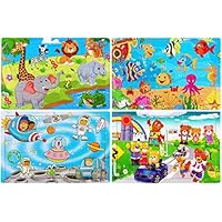 Wooden Jigsaw Puzzles for Kids Age 3-5 Year Old 30 Piece Colorful Wooden Puzzles for Toddler Children Learning Educational Puzzles Toys for Boys and Girls (4 Puzzles)